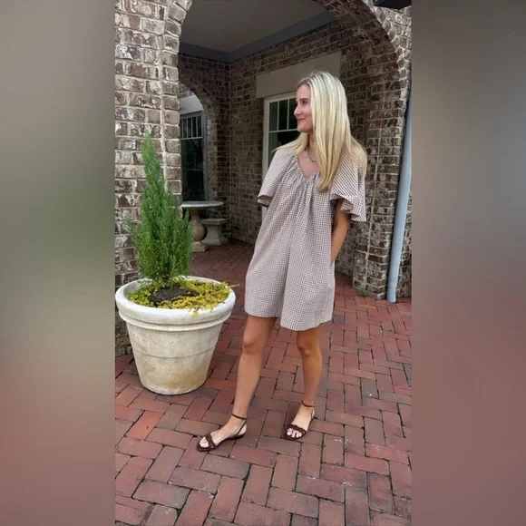 Tuckernuck X Studio McGee Mocha Cotton Finn Gingham Dress NWT size XS - Picture 5 of 6